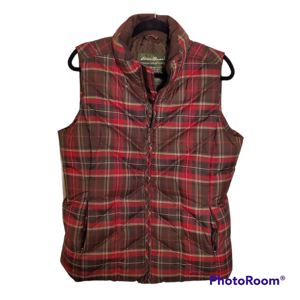 Eddie Bauer Goose Down Vest Large Tartan Plaid